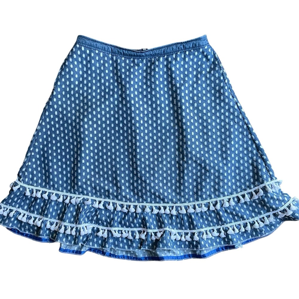 Lane‎ Bryant Skirt Womens 16 Blue Distressed Clip Dot Tassel Ruffle Boho Coastal